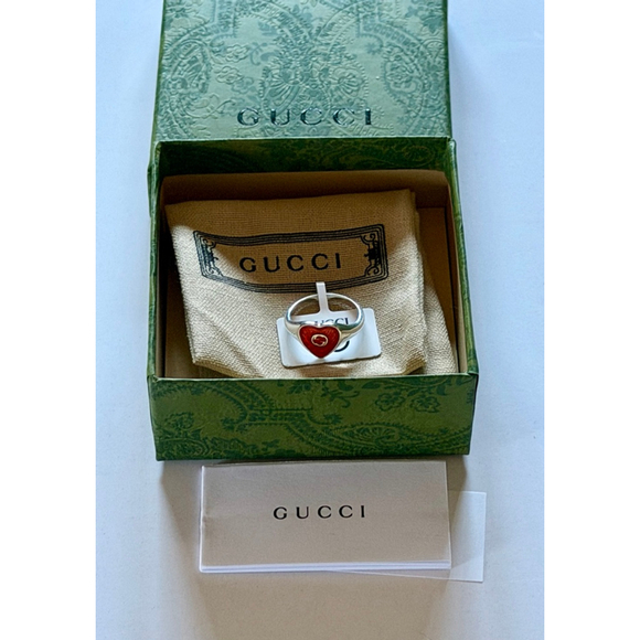 Gucci Silver Heart Ring with Red Enamel Size 6-7 - Picture 5 of 9